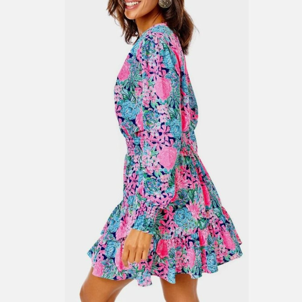 Lilly Pulitzer Cristiana Dress Oyster Bay Navy Always Be Blooming - Picture 4 of 16